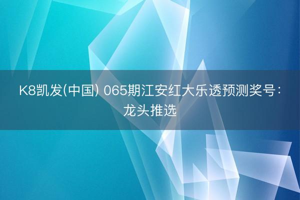 K8凯发(中国) 065期江安红大乐透预测奖号：龙头推选